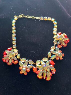 JCrew Pink Iridescent Flower Gem Statement Necklace